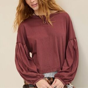 Aerie Burgundy Puff Sleeve Top